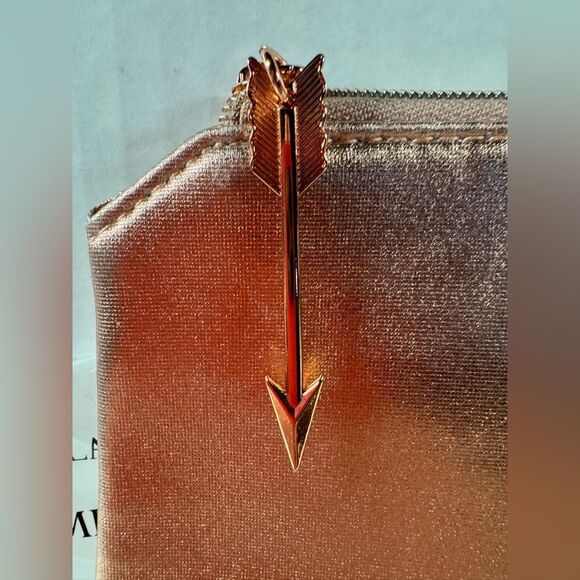 Lancome Metallic Rose Gold Zip Cosmetic Makeup Bag NEW - Picture 2 of 3